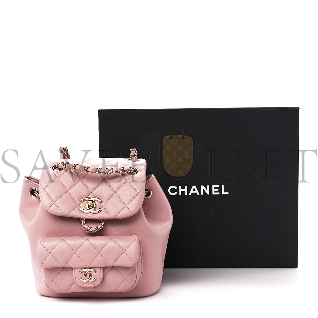 CHANEL MASTER LAMBSKIN QUILTED SMALL DUMA DRAWSTRING BACKPACK LIGHT PINK AS2908 (18.5*18*12cm)